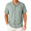 Chemise homme manches courtes M vert sauge tissu tissé col cubain décontractée