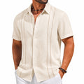Chemise homme M beige à manches courtes en tissu tissé style décontracté