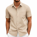 Chemise homme manches courtes L beige en tissu lisse coupe droite