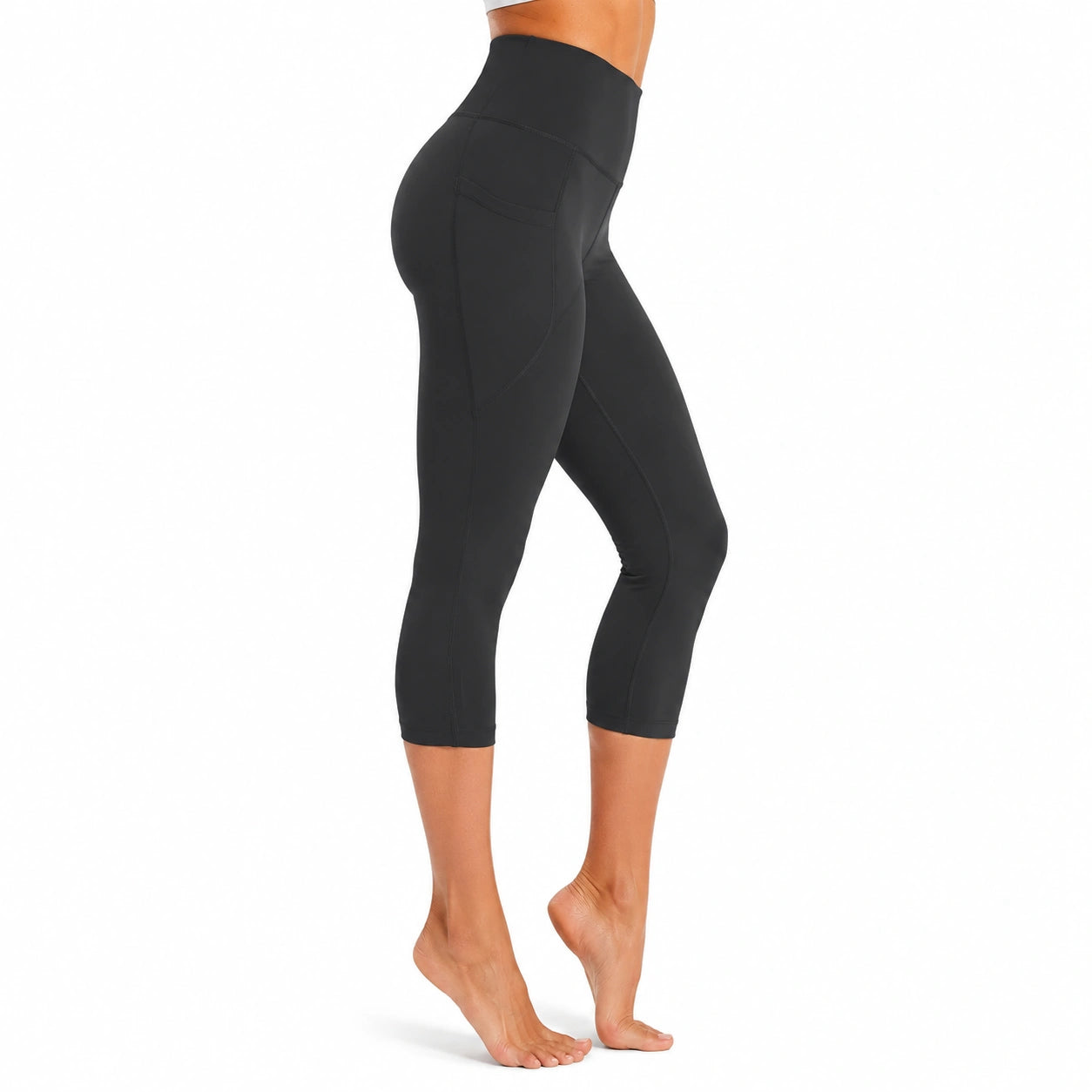 Legging corsaire femme M noir en tissu extensible pour sport taille haute