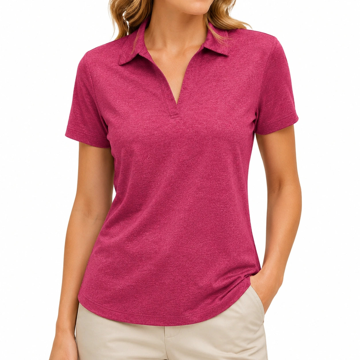 Polo femme taille S en tissu rose fuchsia à manches courtes style décontracté