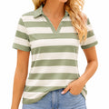 Polo femme taille S à rayures vert sauge et blanc manches courtes