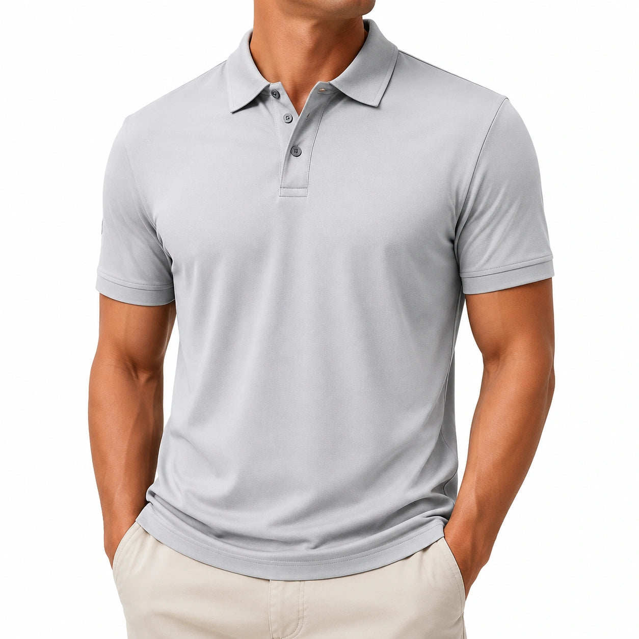 Polo homme M gris en maille à manches courtes style classique