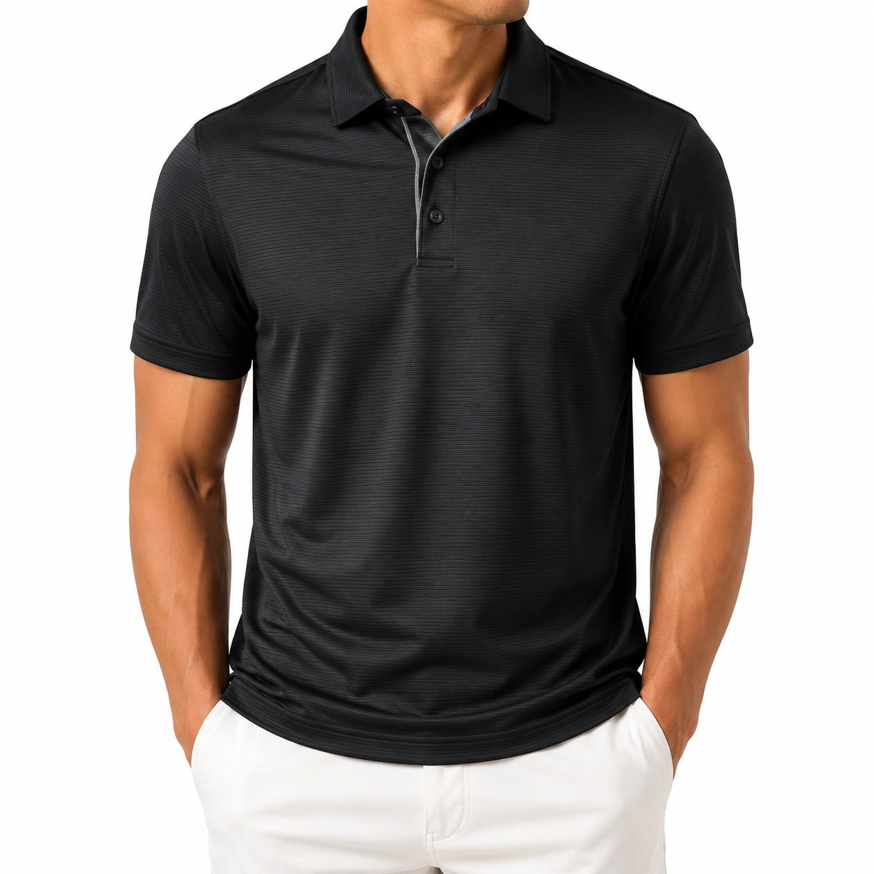 Polo homme M noir en tissu texturé à manches courtes style décontracté