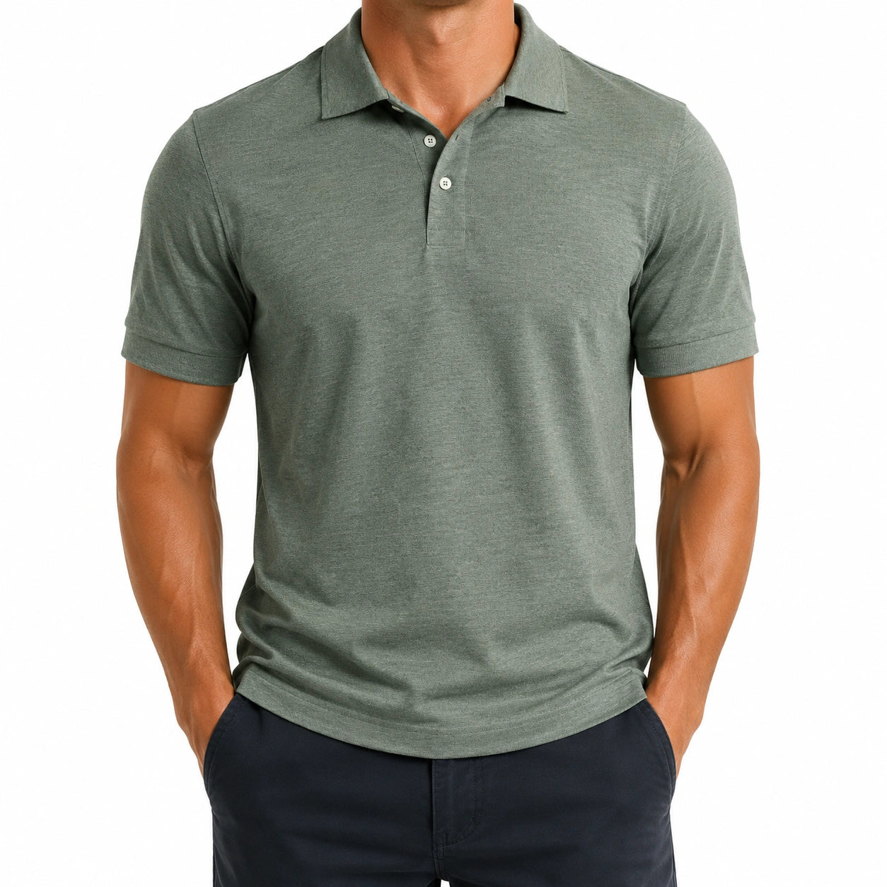 Polo homme taille M en tissu vert kaki à manches courtes style décontracté