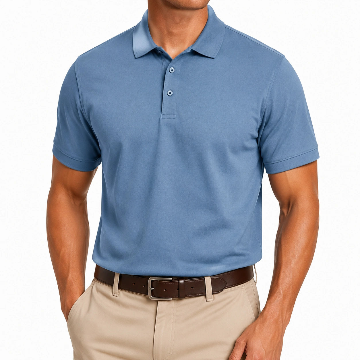 Polo homme L bleu à manches courtes en tissu maille fine style classique
