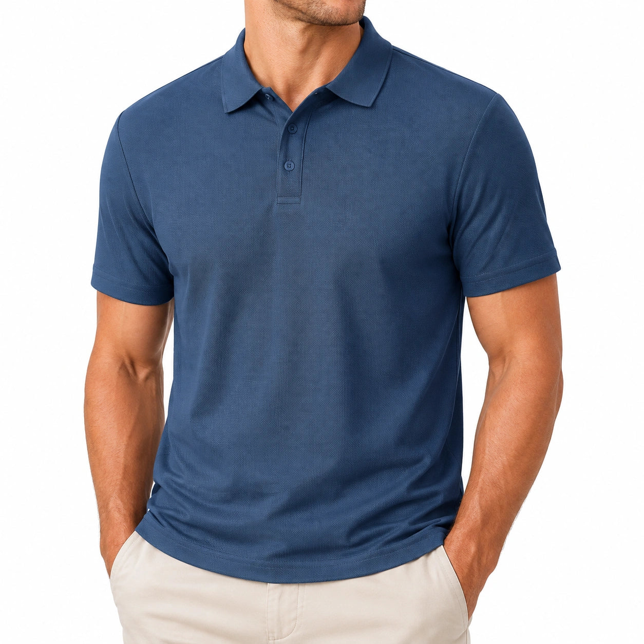 Polo homme taille L bleu marine en maille piquée à manches courtes style classique