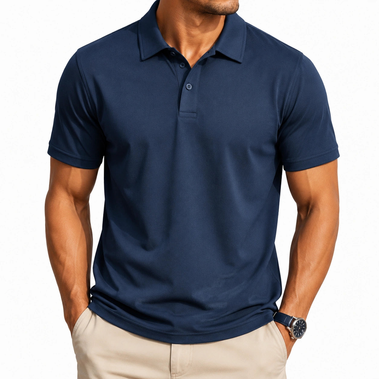 Polo homme taille L bleu marine à manches courtes col boutonné style décontracté