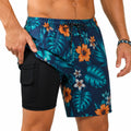 Short de bain homme M en tissu synthétique bleu marine à motif tropical avec doublure noire