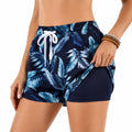 Short de bain femme taille L en tissu synthétique bleu marine à motif feuilles avec doublure intégrée