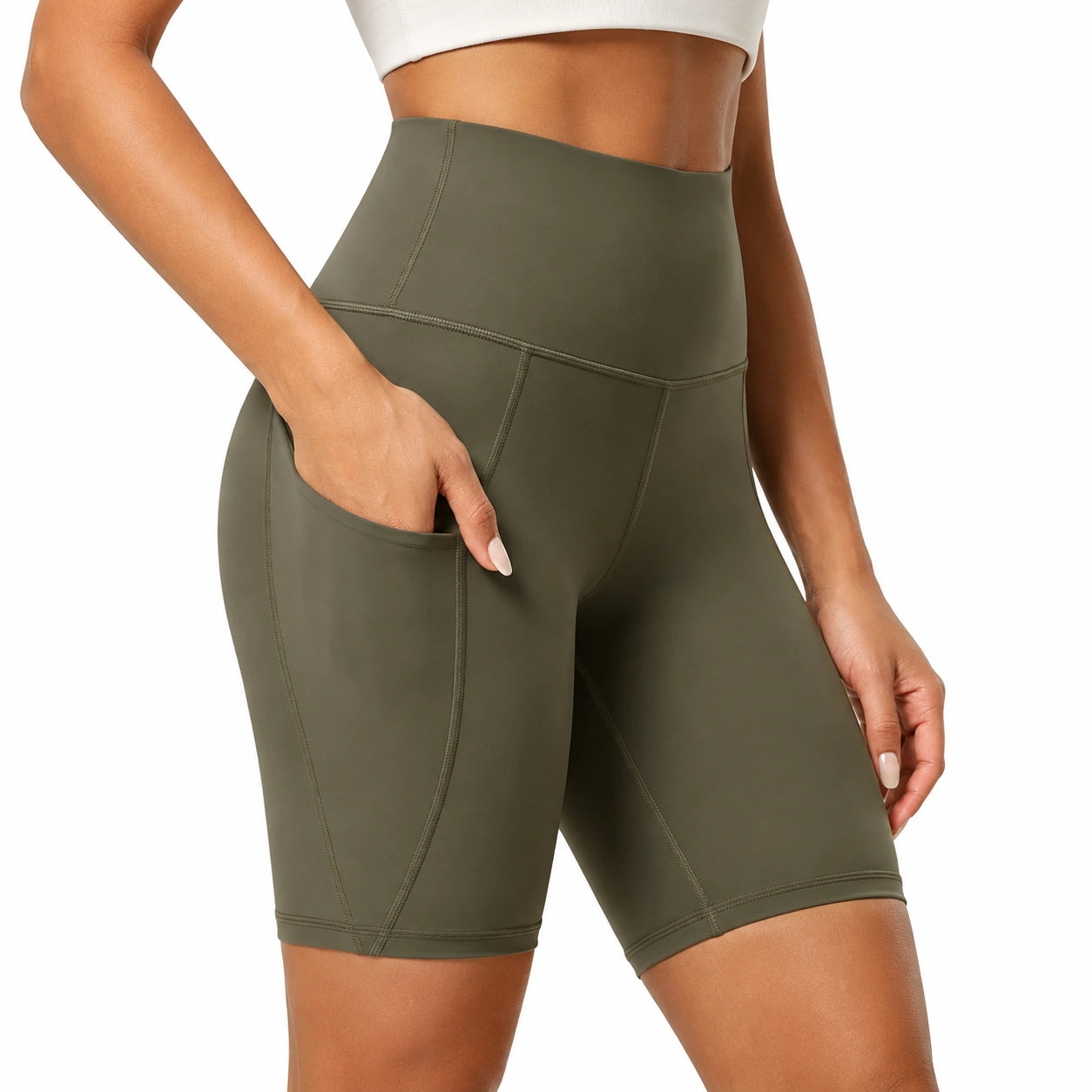Short cycliste femme taille S vert kaki extensible avec poche pour sport