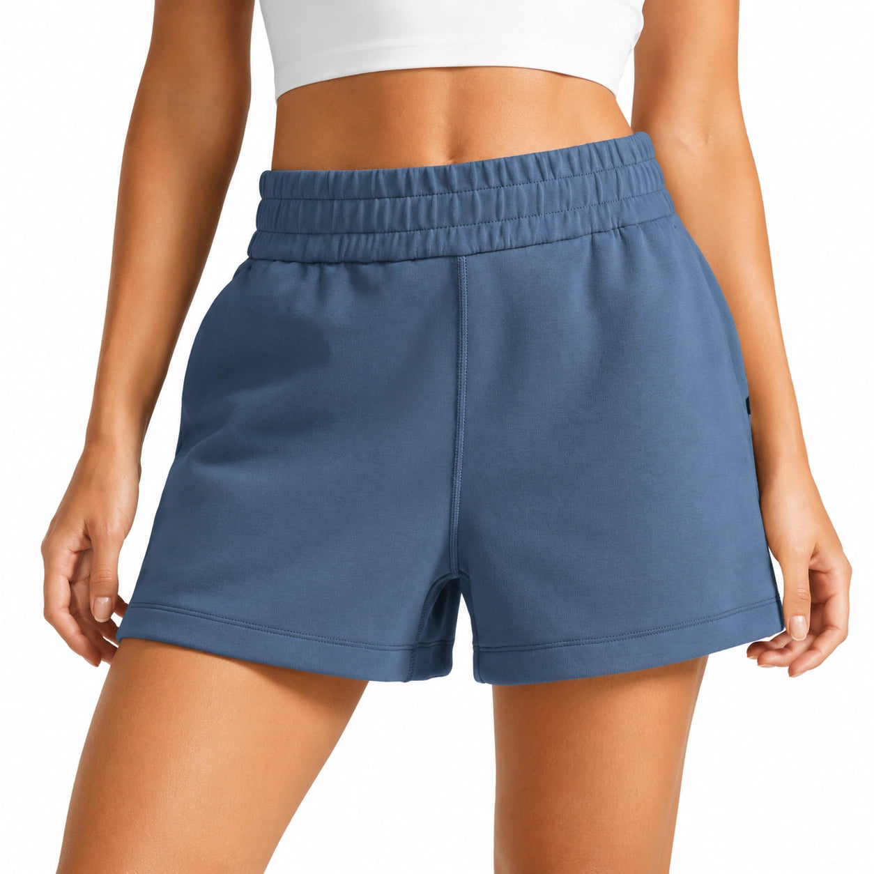 Short femme taille S bleu en tissu maille taille élastique style décontracté