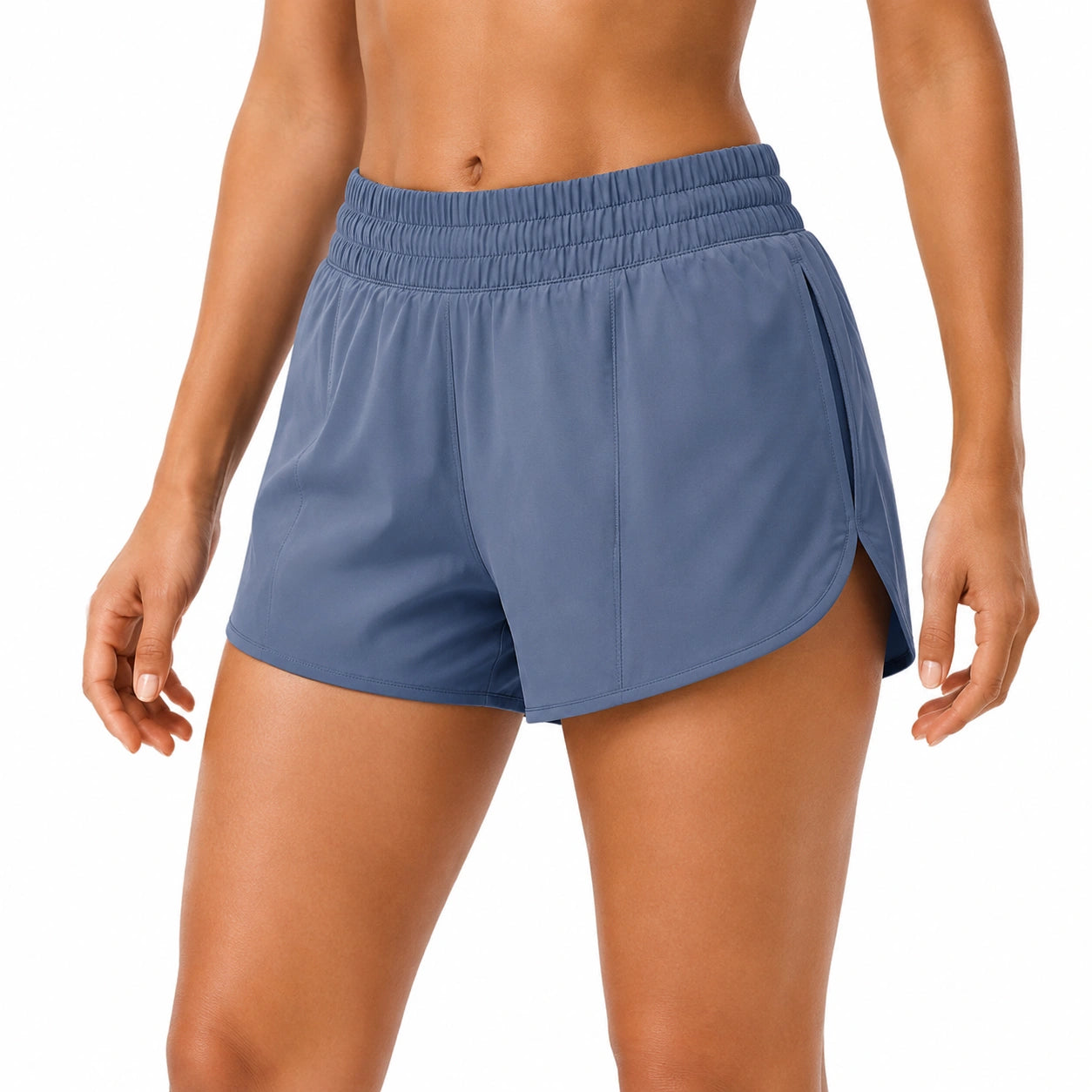 Short de sport femme M bleu textile léger à taille élastique