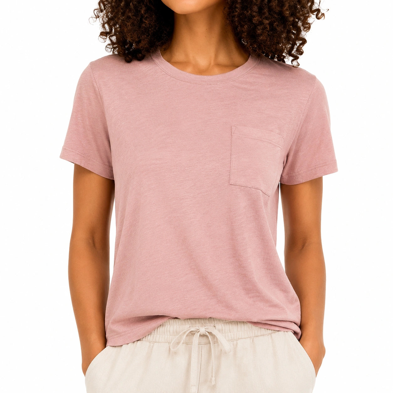 T-shirt femme S rose en jersey à poche poitrine coupe décontractée