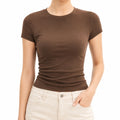 T-shirt femme taille S en jersey brun ajusté à manches courtes
