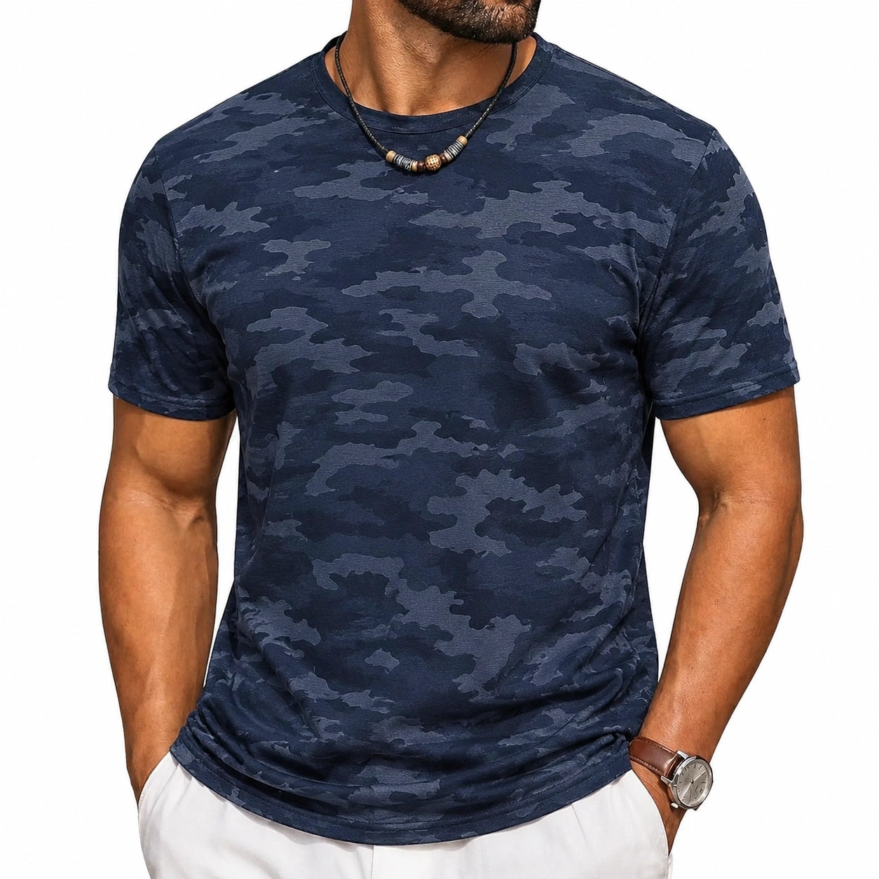 T-shirt homme M en jersey bleu marine camouflage à manches courtes