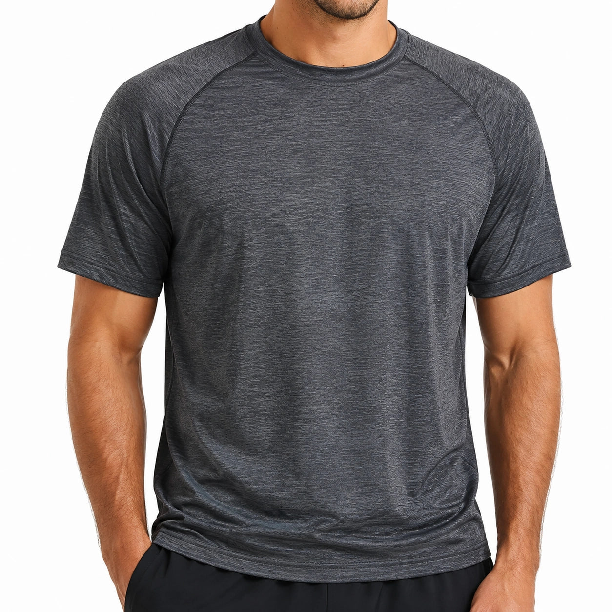 T-shirt de sport homme L gris anthracite manches courtes col rond coupe athlétique