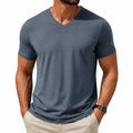 T-shirt homme L bleu ardoise à col V coupe décontractée