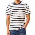 T-shirt homme L à rayures écru bleu marine en tissu à manches courtes avec poche poitrine